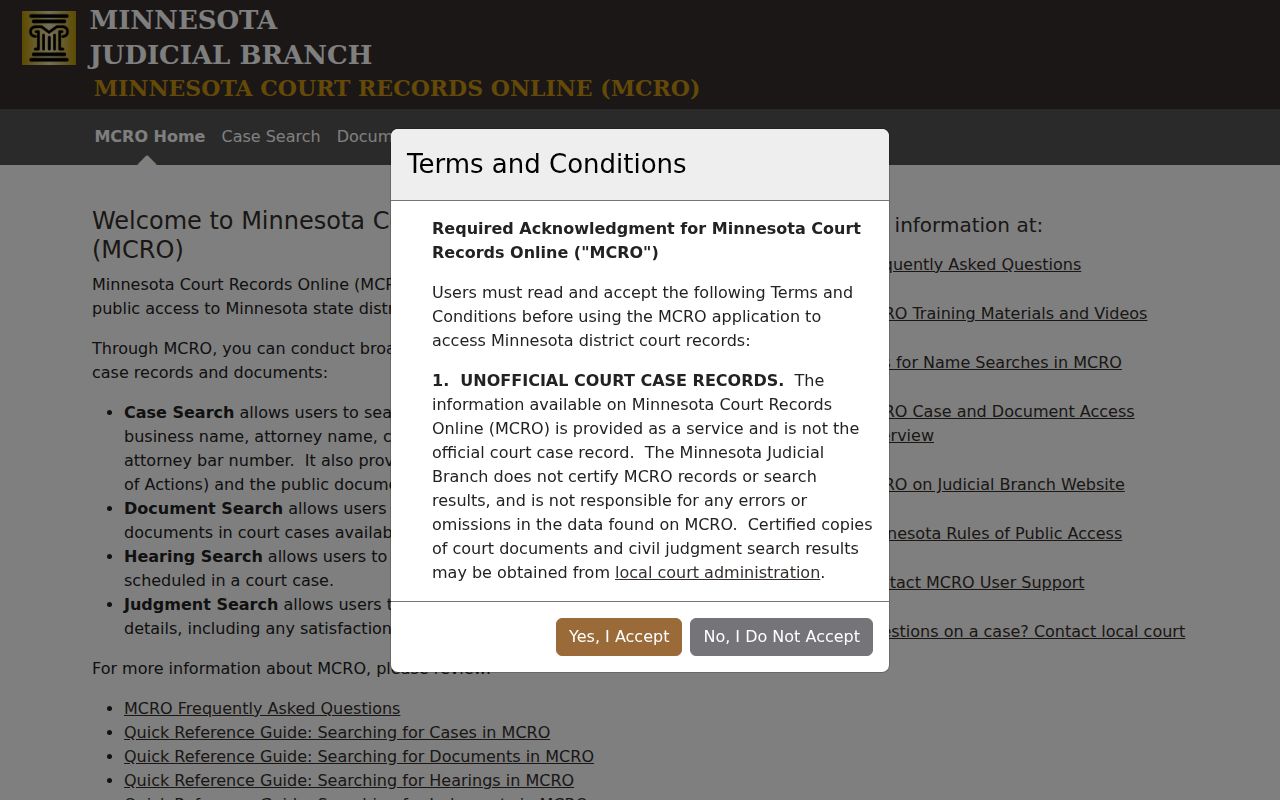Fridley residents directory MCRO court case search