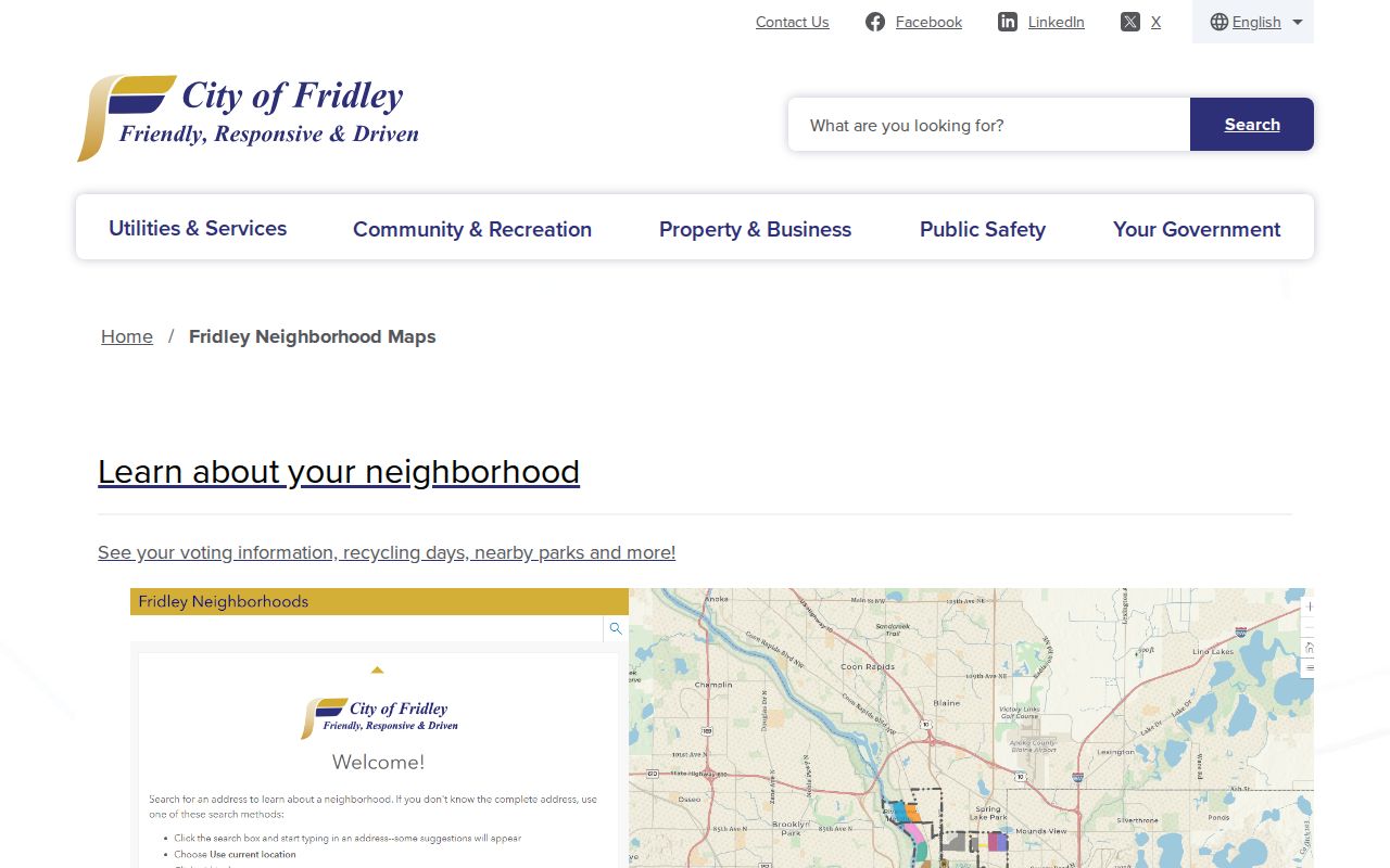 Fridley neighbors neighborhood map and district lookup