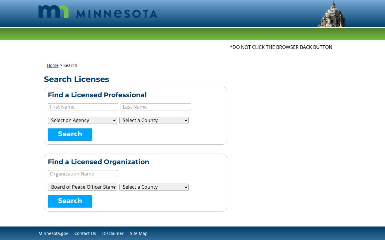 Fridley resident lookup Minnesota License Lookup search screen