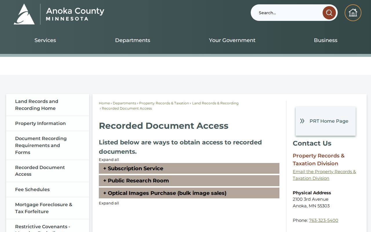 Fridley street directory recorded document access page