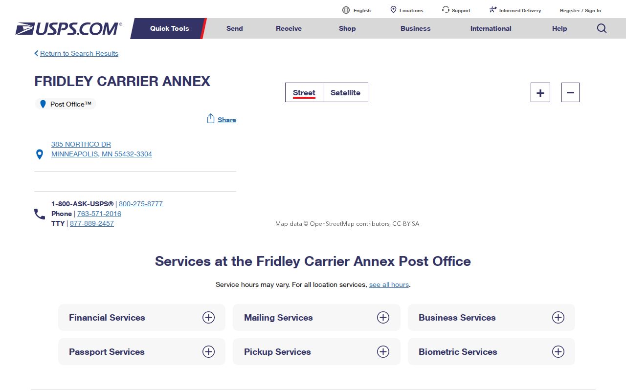 Fridley ZIP code directory USPS carrier annex listing